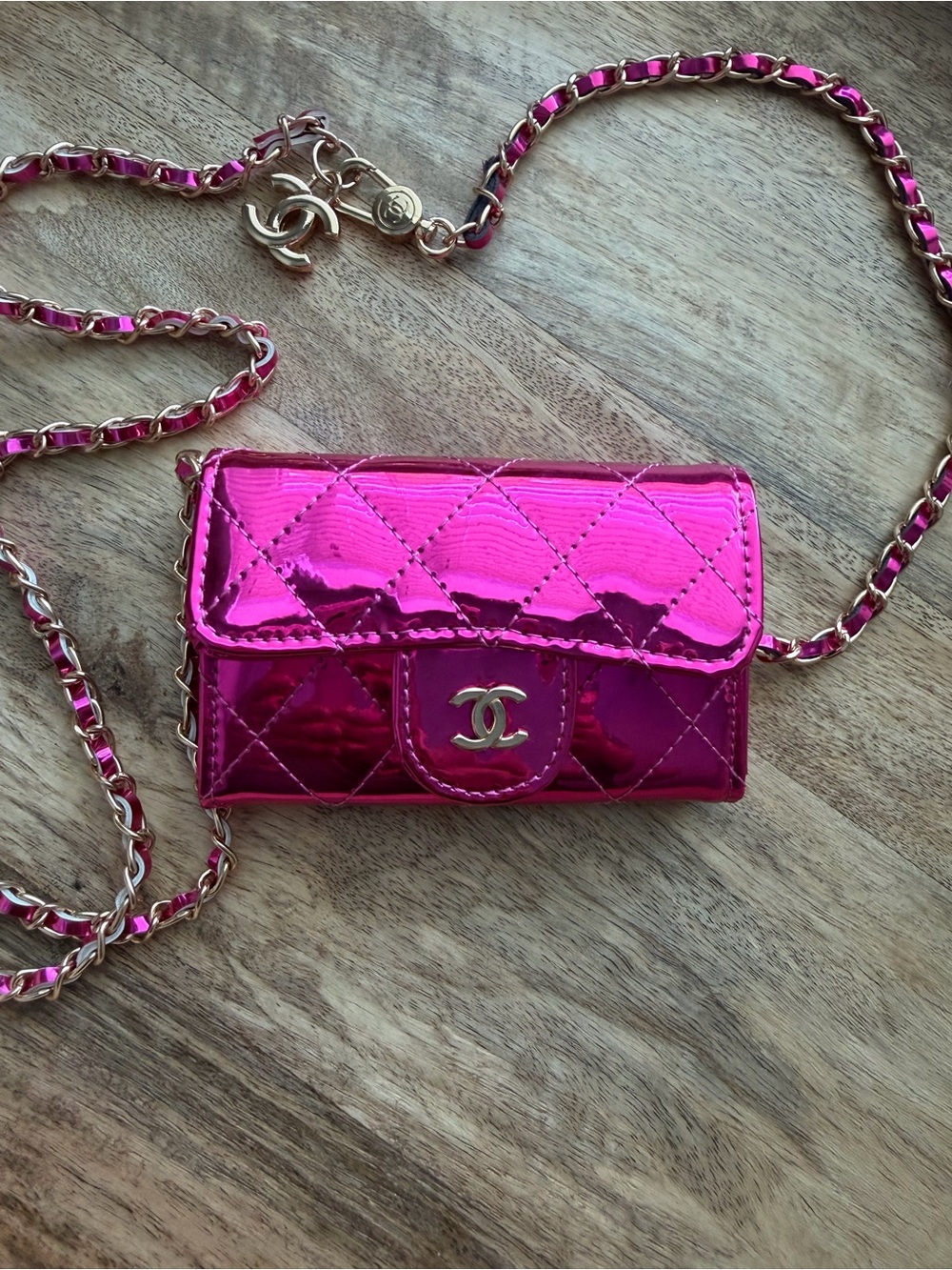 Mini Hot Pink Metallic Belt Crossbody Bag